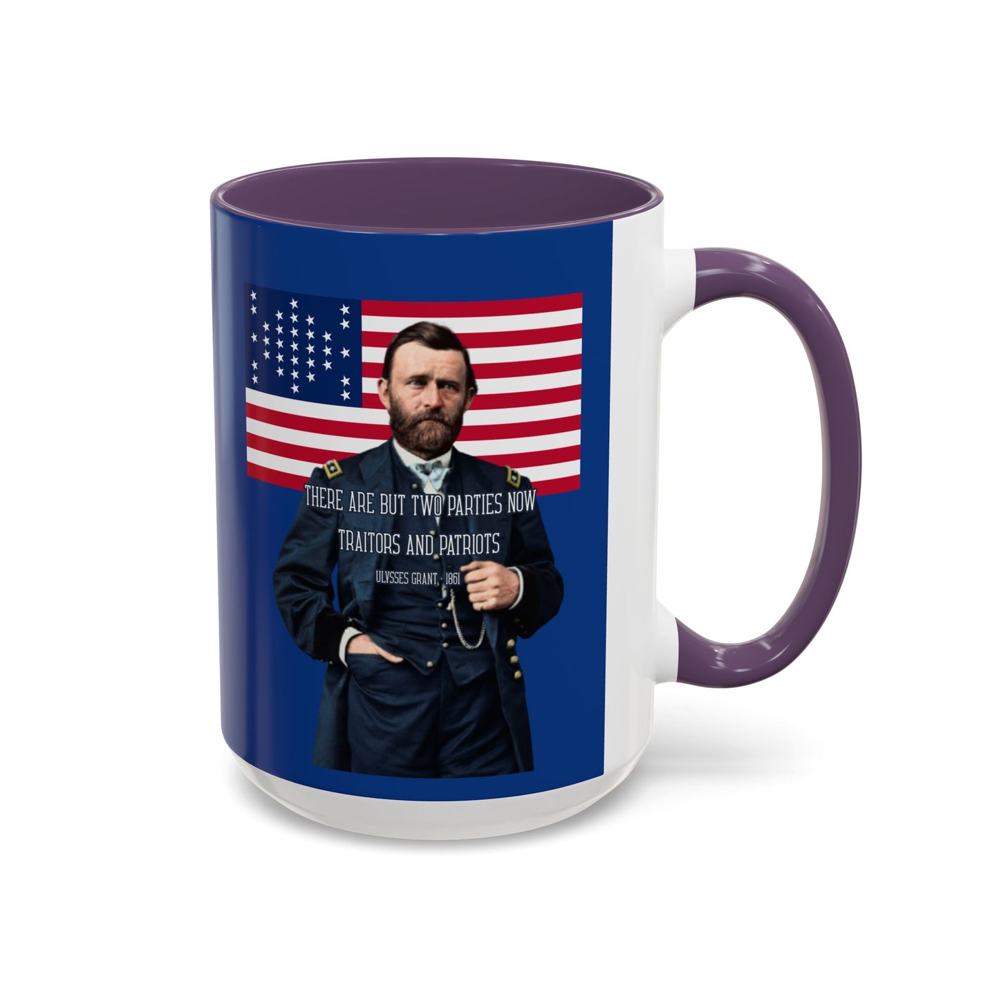 "Traitors and Patriots" Ulysses Grant Dark Blue Accent Mug by theGreenDragonTavern.shop