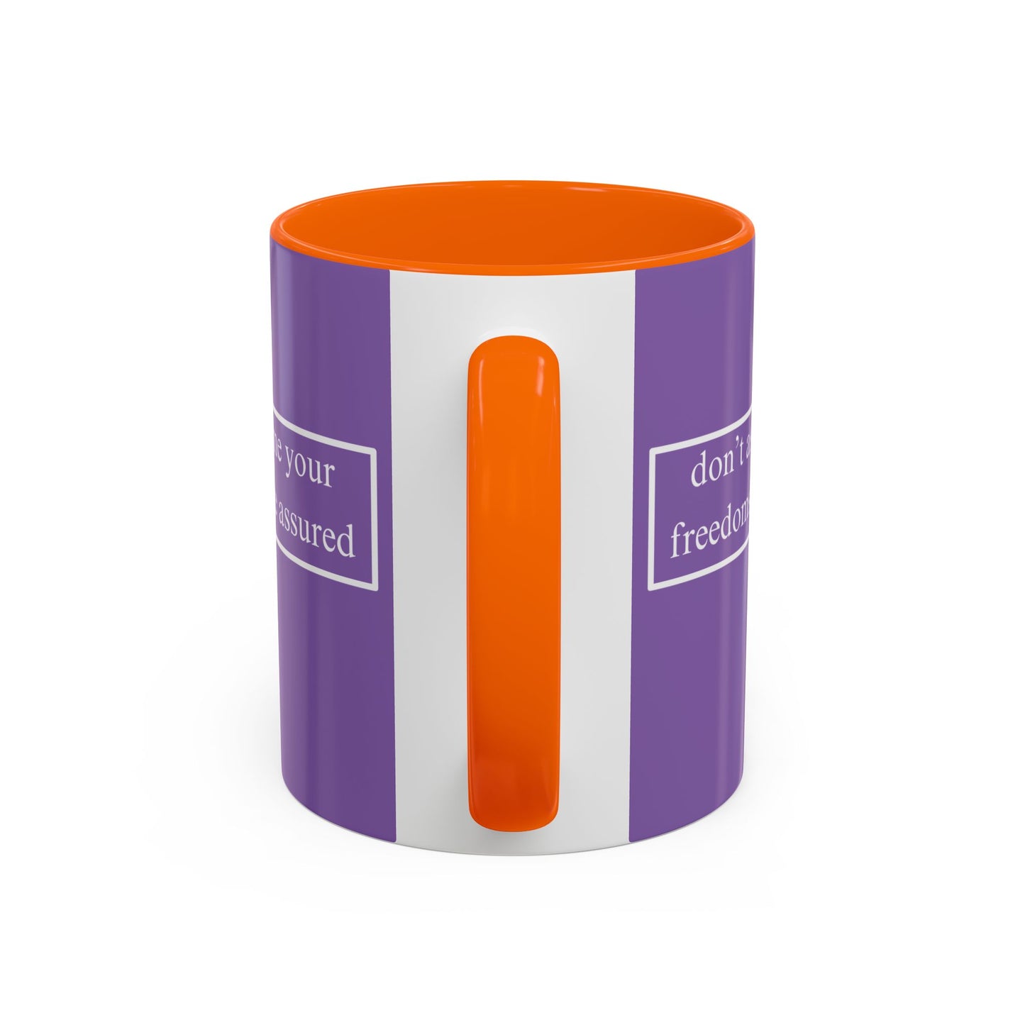 don't assume your freedoms are assured White font Light Purple Accent Mug by theGreenDragonTavern.shop
