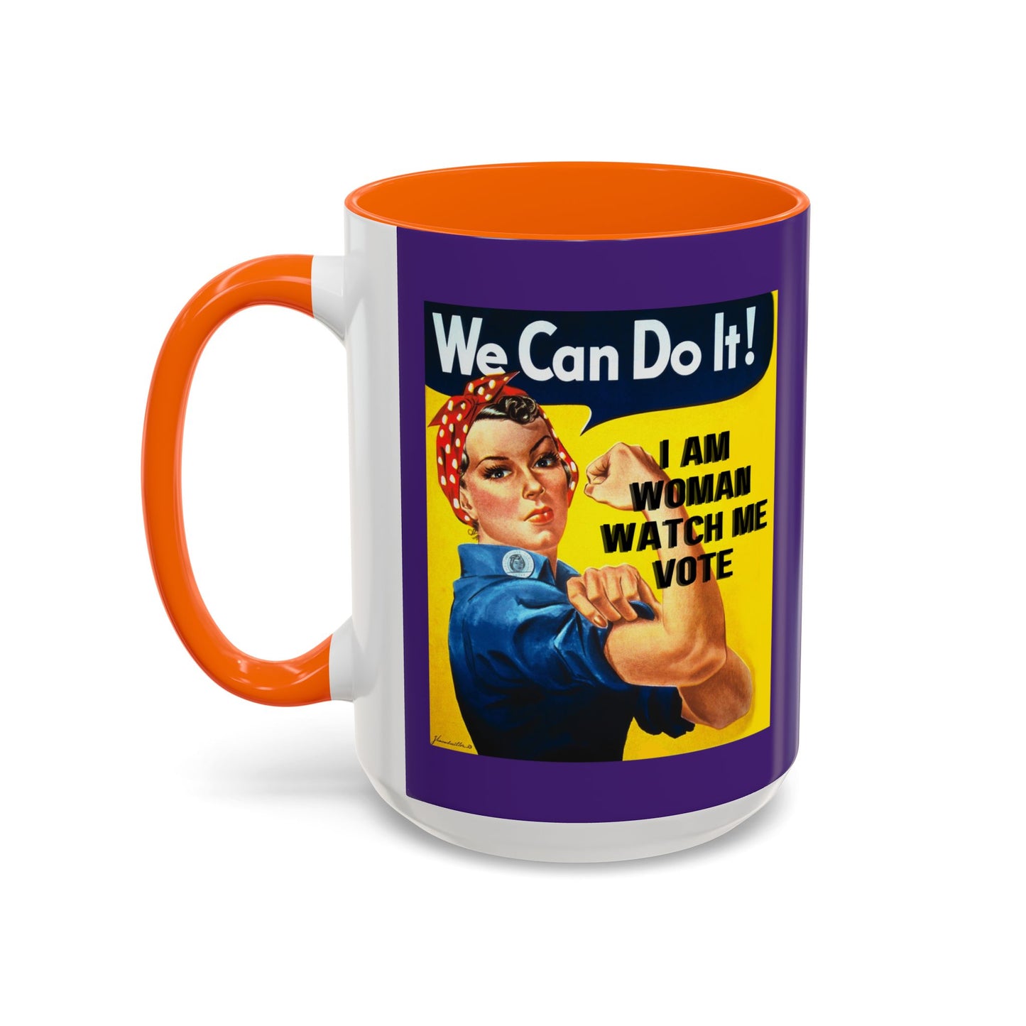 I Am Woman Watch Me Vote Rosie Dark Purple Accent Mug by theGreenDragonTavern.shop