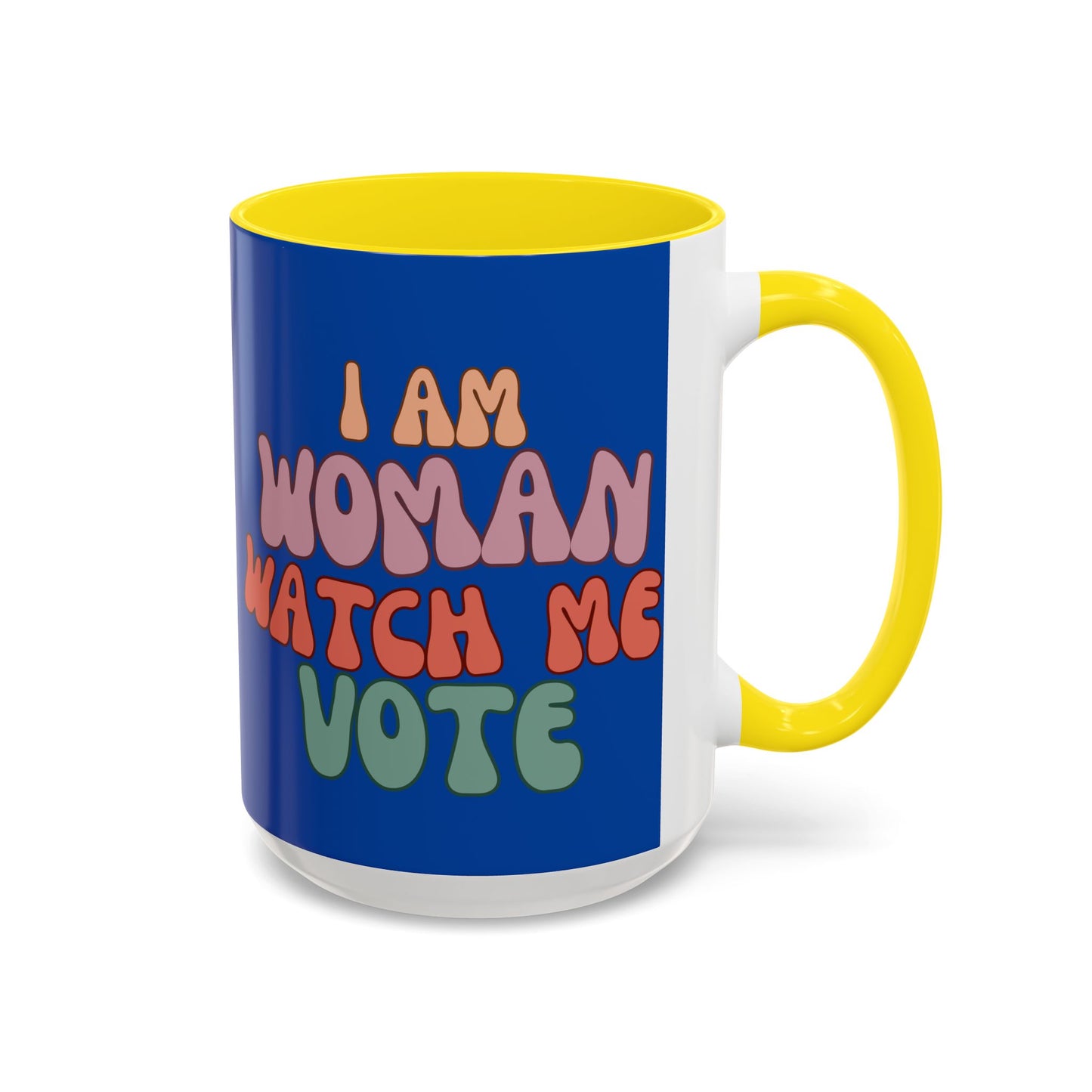 I Am Woman Watch Me Vote Dark Blue Accent Mug by theGreenDragonTavern.shop