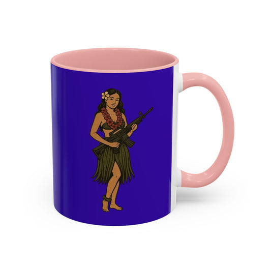 Hula Girl Packin' Heat Dark Purple Accent Mug by theGreenDragonTavern.shop