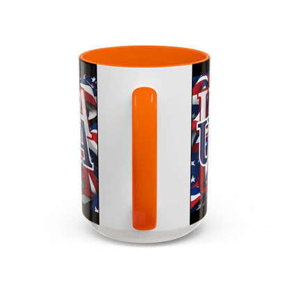 USA Blue font Center Patriot Black Accent Mug by theGreenDragonTavern.shop