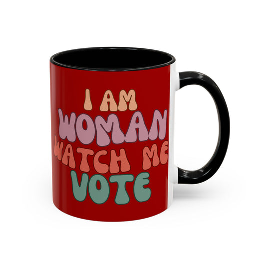 I Am Woman Watch Me Vote Red Accent Mug by theGreenDragonTavern.shop