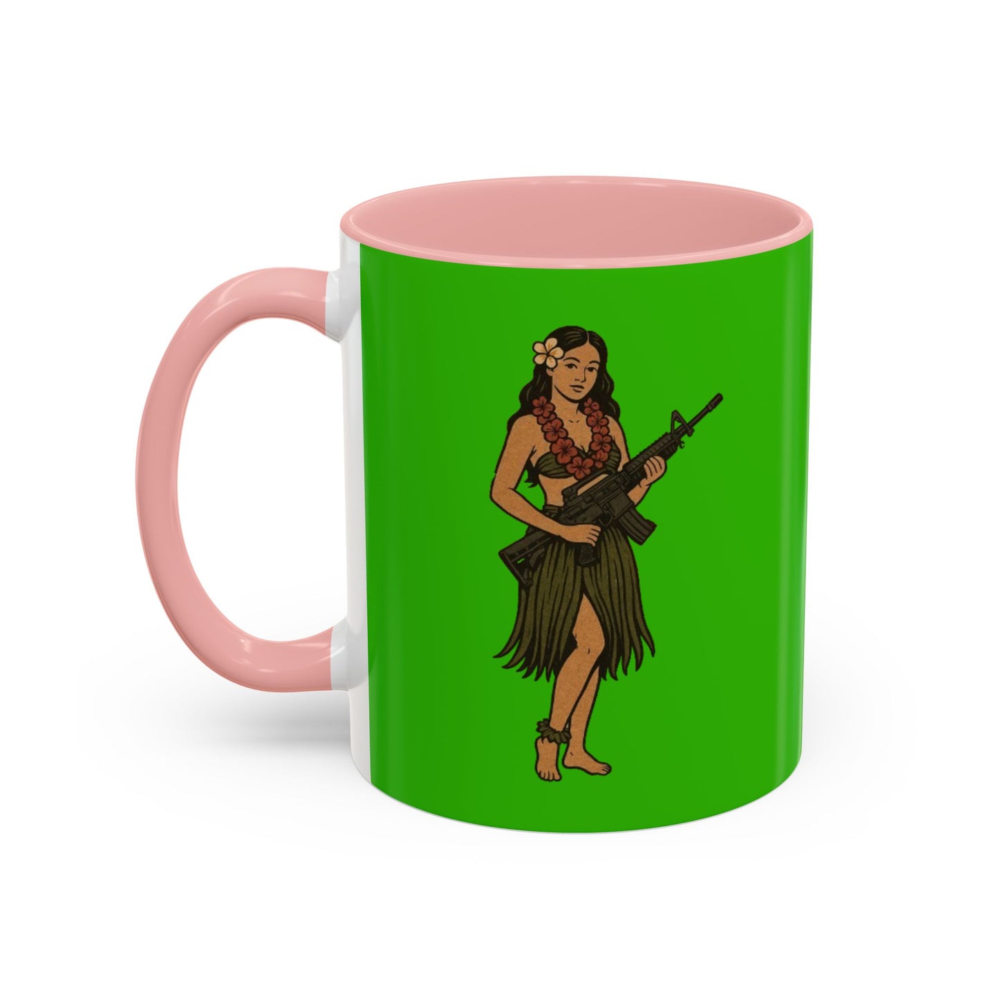 Hula Girl Packin' Heat Light Green Accent Mug by theGreenDragonTavern.shop