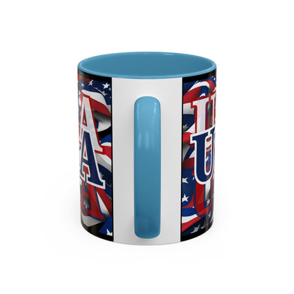 USA Blue font Center Patriot Black Accent Mug by theGreenDragonTavern.shop