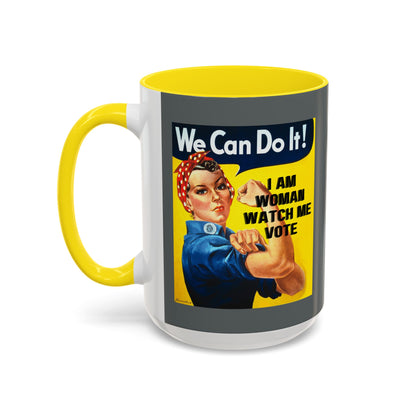 I Am Woman Watch Me Vote Rosie Grey Accent Mug by theGreenDragonTavern.shop