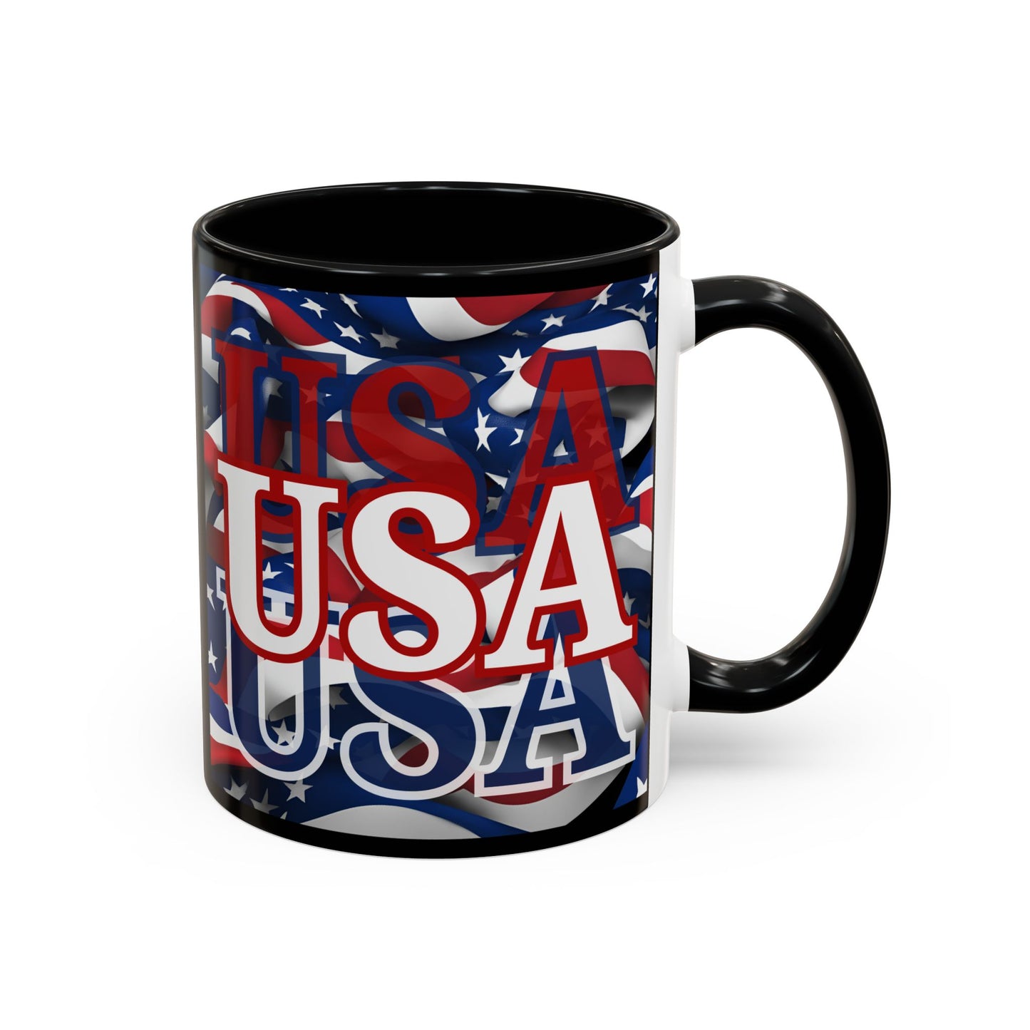USA White font Center Patriot Black Accent Mug by theGreenDragonTavern.shop