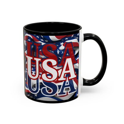 USA White font Center Patriot Black Accent Mug by theGreenDragonTavern.shop