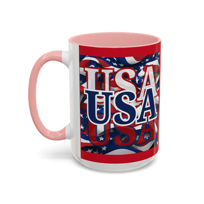 USA Blue font Center Patriot Red Accent Mug by theGreenDragonTavern.shop