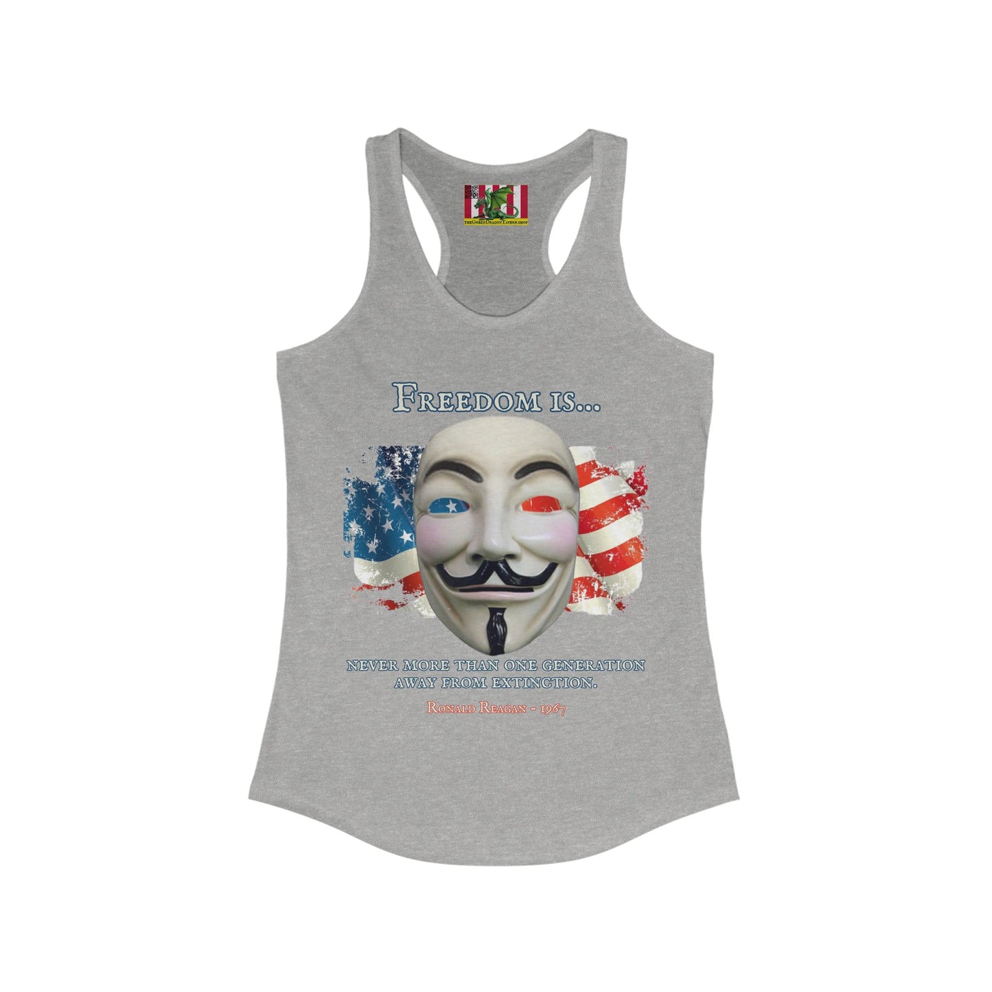 Ronald Reagan Freedom Vendetta Women's Racerback Tank Top by theGreenDragonTavern.shop