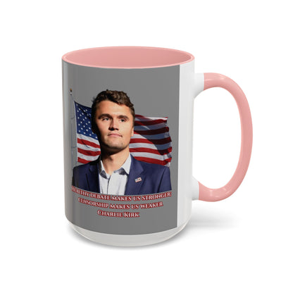 Charlie Kirk, Healthy Debate Grey Accent Mug by theGreenDragonTavern.shop