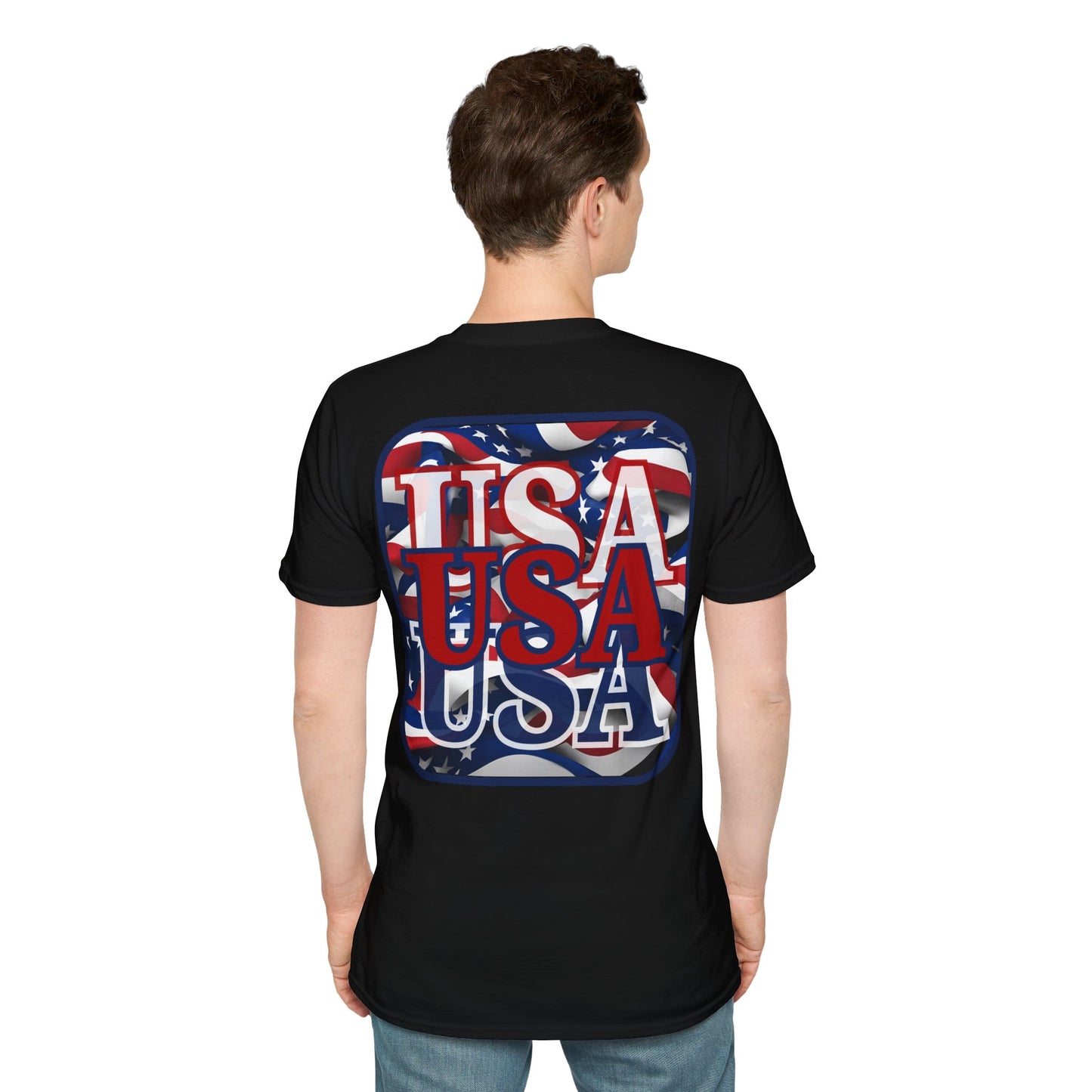 2-sided, RED White and Blue USA Patriot Dark colors Unisex T-Shirt by theGreenDragonTavern.shop