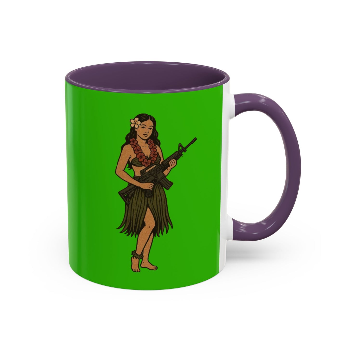 Hula Girl Packin' Heat Light Green Accent Mug by theGreenDragonTavern.shop