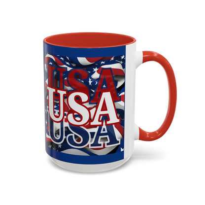 USA White font Center Patriot Blue Accent Mug by theGreenDragonTavern.shop