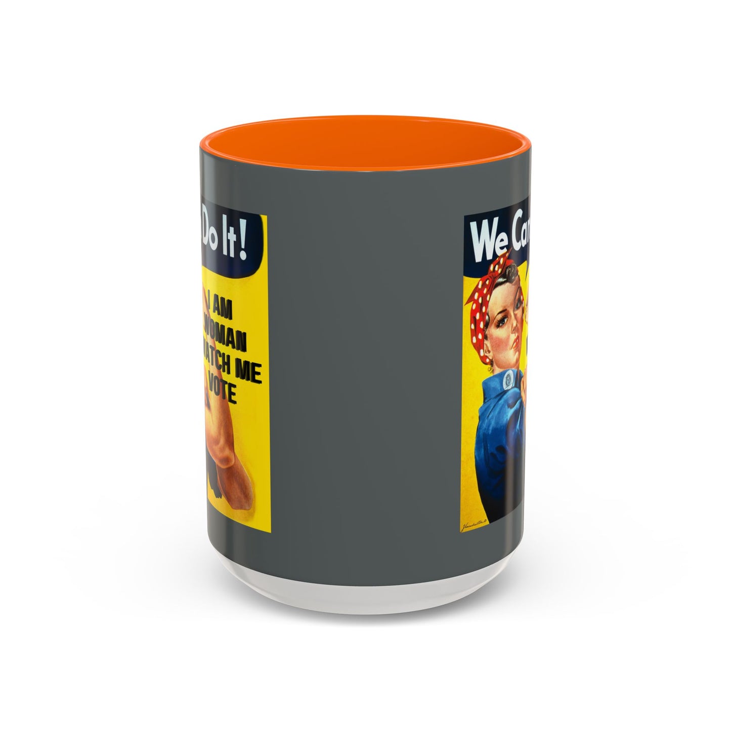 I Am Woman Watch Me Vote Rosie Grey Accent Mug by theGreenDragonTavern.shop