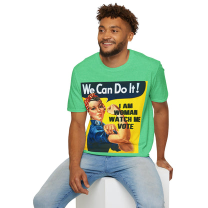 I Am Woman Watch Me Vote Rosie Dark colors Unisex T-Shirt by theGreenDragonTavern.shop