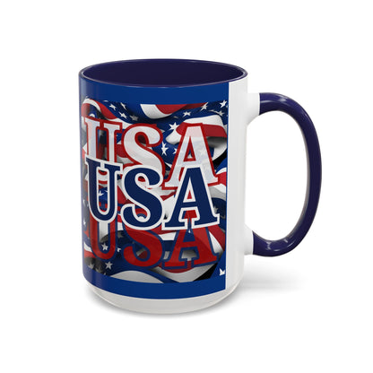 USA Blue font Center Patriot Blue Accent Mug by theGreenDragonTavern.shop
