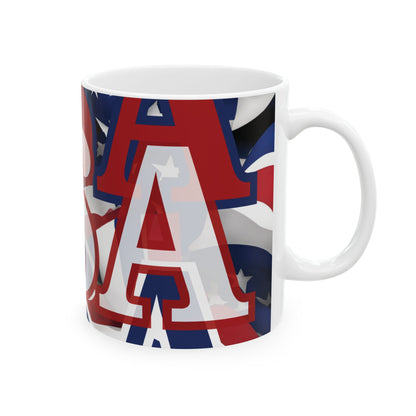 USA! USA! USA White font Patriot White Mug by theGreenDragonTavern.shop