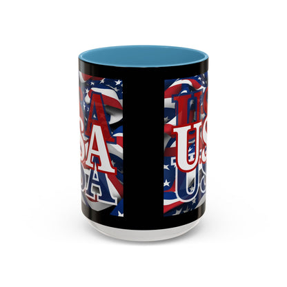 USA White font Center Patriot Black Accent Mug by theGreenDragonTavern.shop