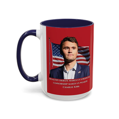Charlie Kirk, Healthy Debate Red Accent Mug by theGreenDragonTavern.shop