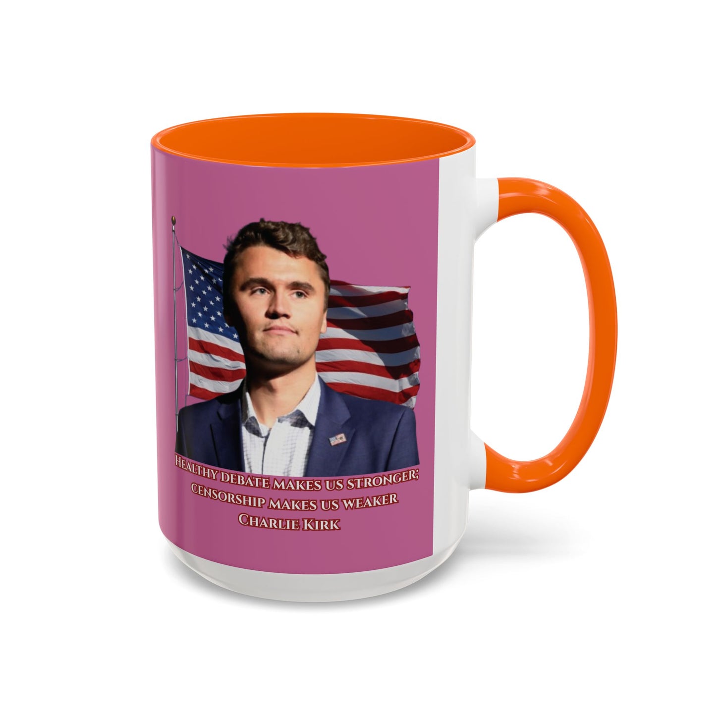 Charlie Kirk, Healthy Debate Pink Accent Mug by theGreenDragonTavern.shop