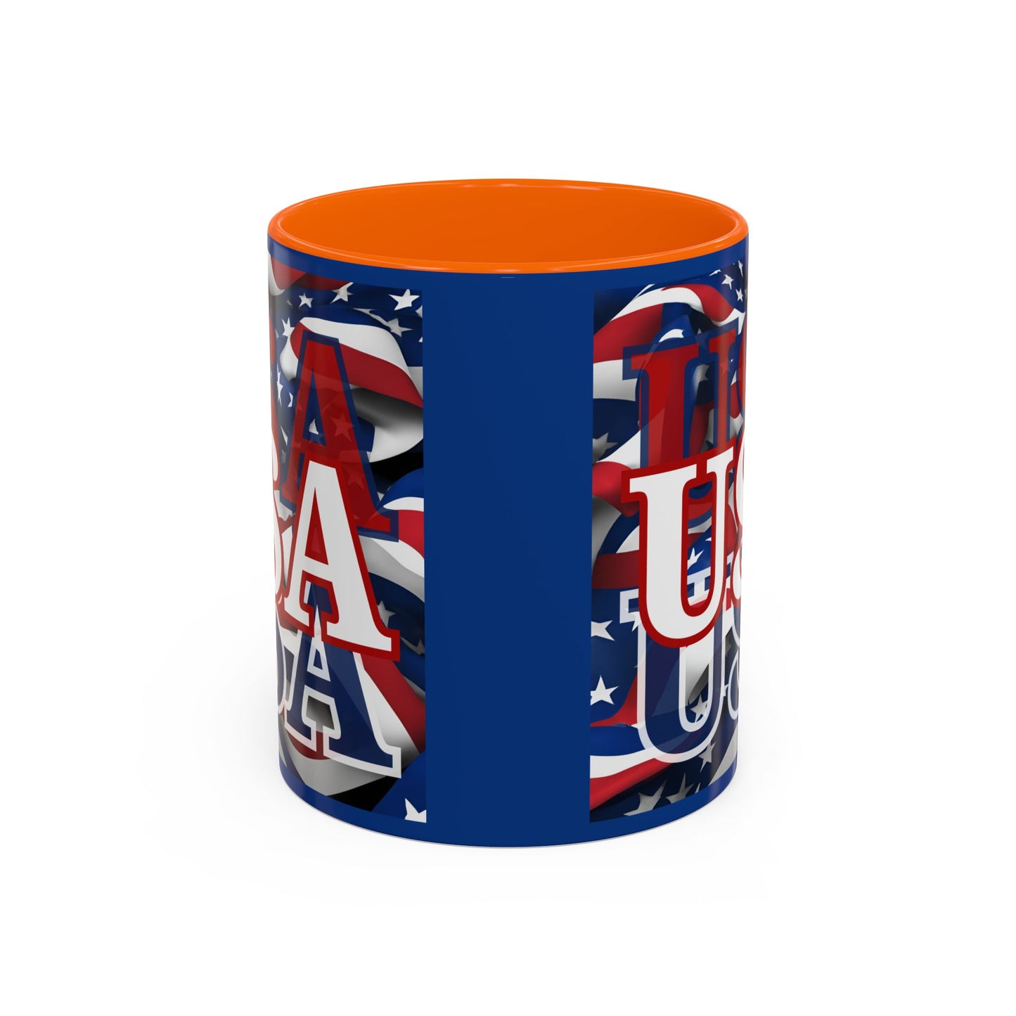 USA White font Center Patriot Blue Accent Mug by theGreenDragonTavern.shop
