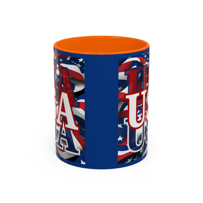 USA White font Center Patriot Blue Accent Mug by theGreenDragonTavern.shop