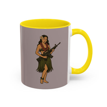 Hula Girl Packin' Heat Grey Accent Mug by theGreenDragonTavern.shop