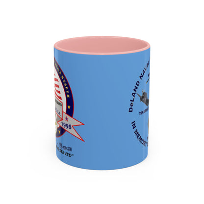 DNASM 2-sided, Founding & Student Art Light Blue Accent Mug by theGreenDragonTavern.shop