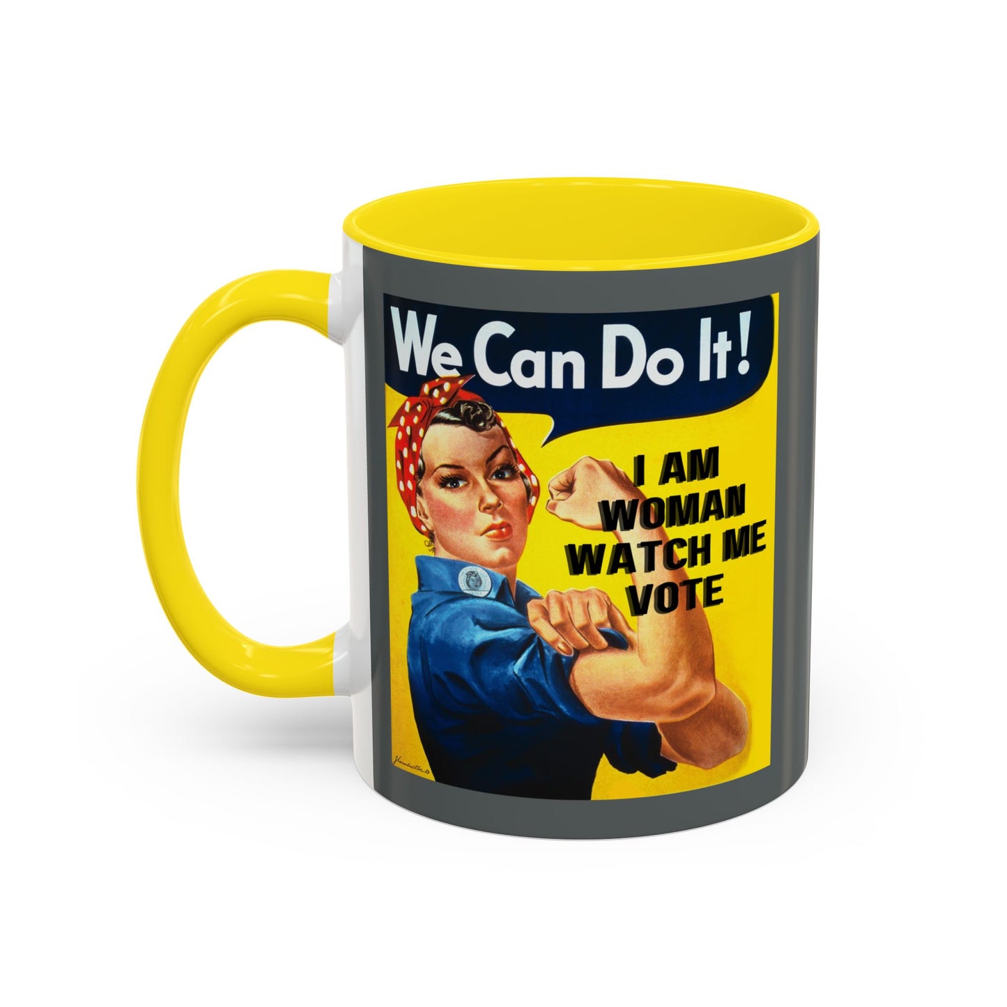 I Am Woman Watch Me Vote Rosie Grey Accent Mug by theGreenDragonTavern.shop