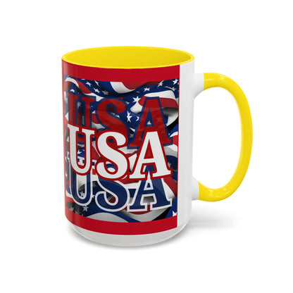 USA White font Center Patriot Red Accent Mug by theGreenDragonTavern.shop