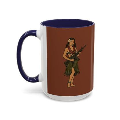 Hula Girl Packin' Heat Brown Accent Mug by theGreenDragonTavern.shop