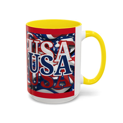 USA Blue font Center Patriot Red Accent Mug by theGreenDragonTavern.shop