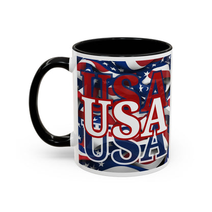 USA White font Center Patriot White Accent Mug by theGreenDragonTavern.shop