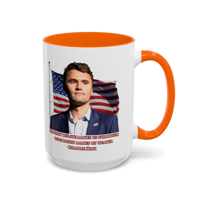 Charlie Kirk, Healthy Debate White Accent Mug by theGreenDragonTavern.shop