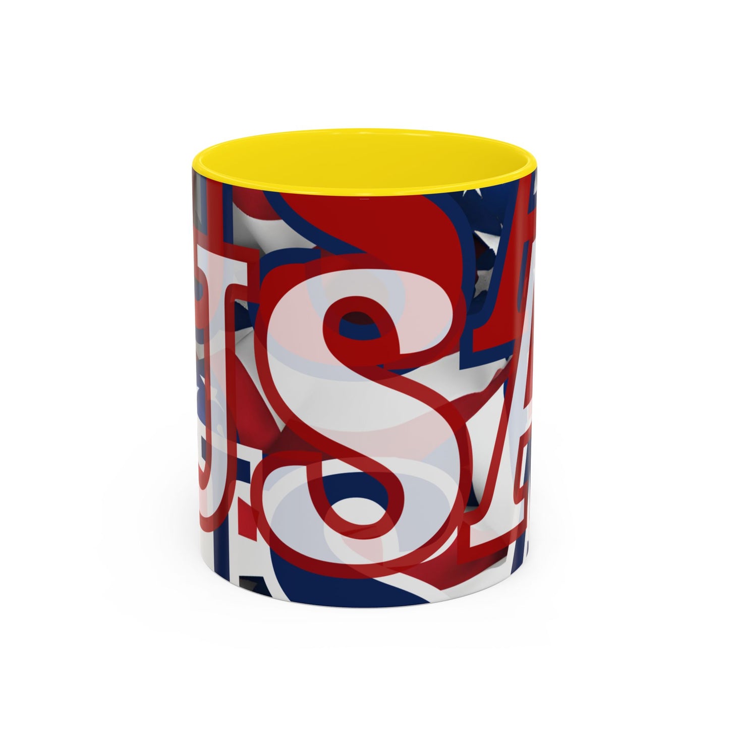 USA! USA! USA White font Patriot White Accent Mug by theGreenDragonTavern.shop