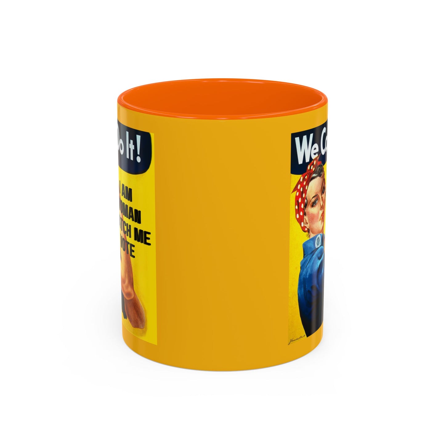 I Am Woman Watch Me Vote Rosie Yellow Accent Mug by theGreenDragonTavern.shop