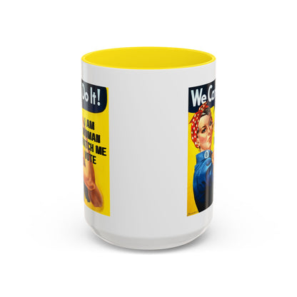 I Am Woman Watch Me Vote Rosie White Accent Mug by theGreenDragonTavern.shop