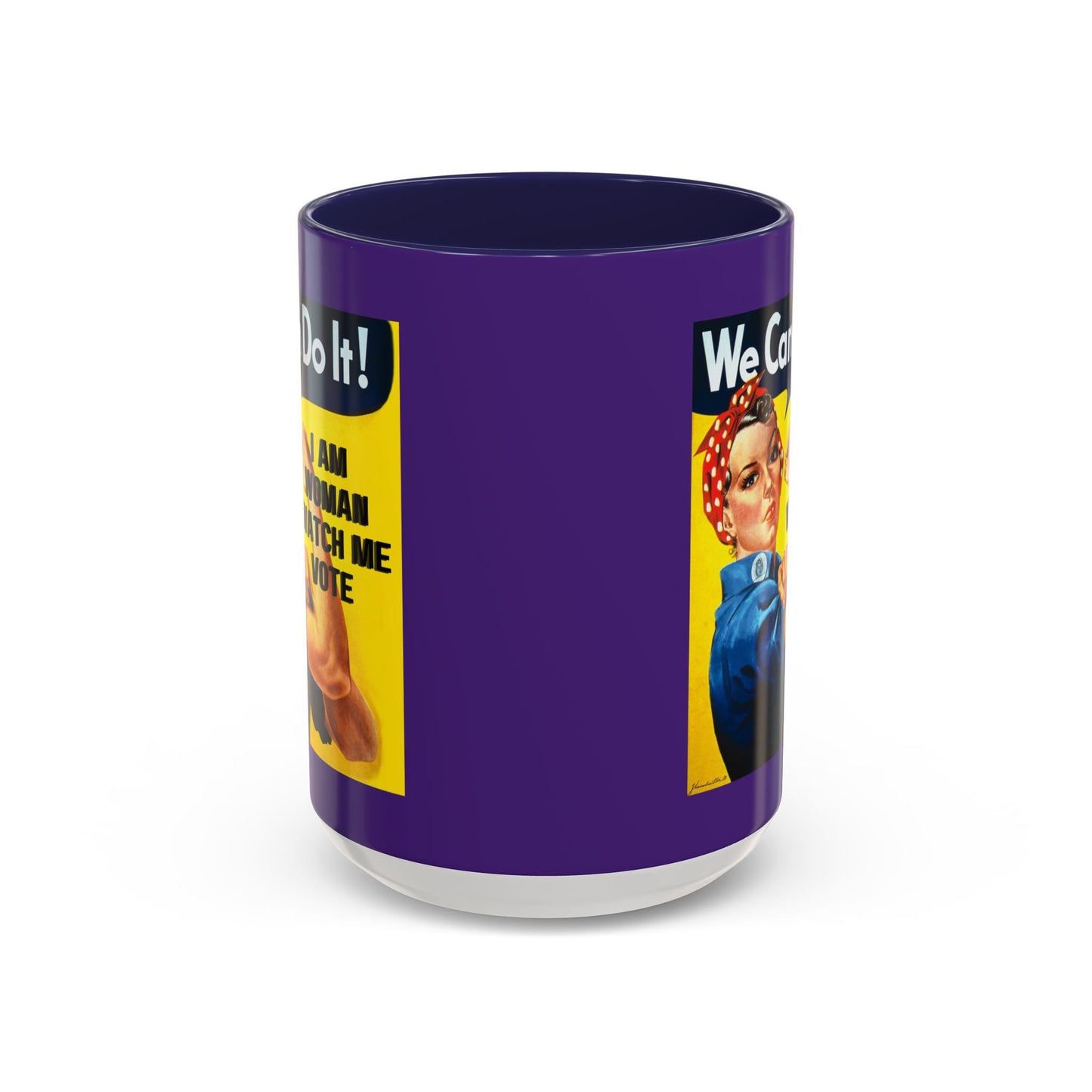 I Am Woman Watch Me Vote Rosie Dark Purple Accent Mug by theGreenDragonTavern.shop