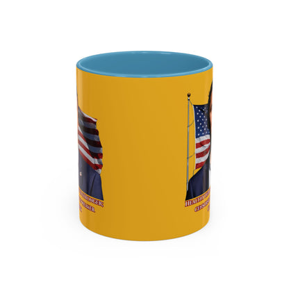 Charlie Kirk, Healthy Debate Yellow Accent Mug by theGreenDragonTavern.shop