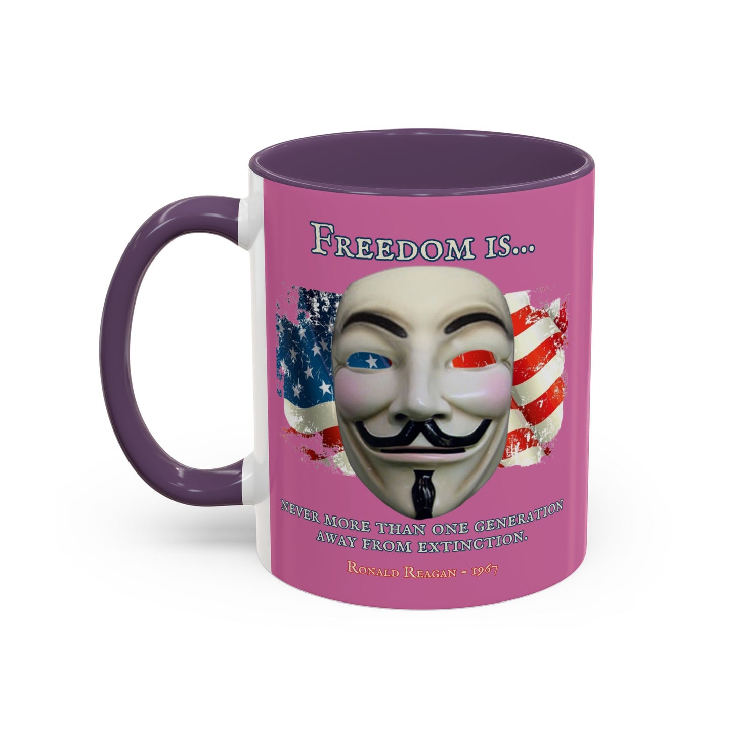Ronald Reagan Freedom Vendetta Pink Accent Mug by theGreenDragonTavern.shop