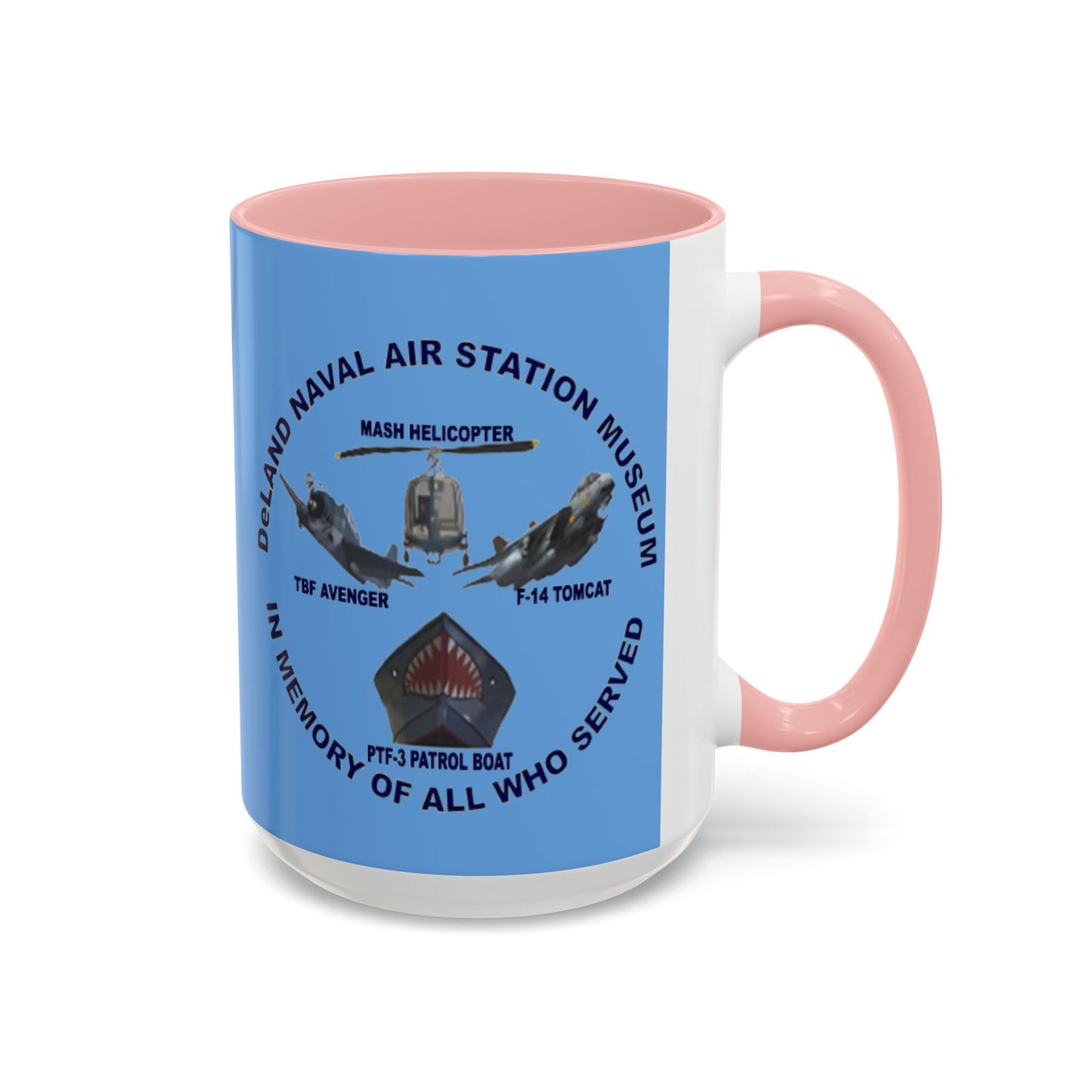 DNASM 2-sided, Founding & Student Art Light Blue Accent Mug by theGreenDragonTavern.shop