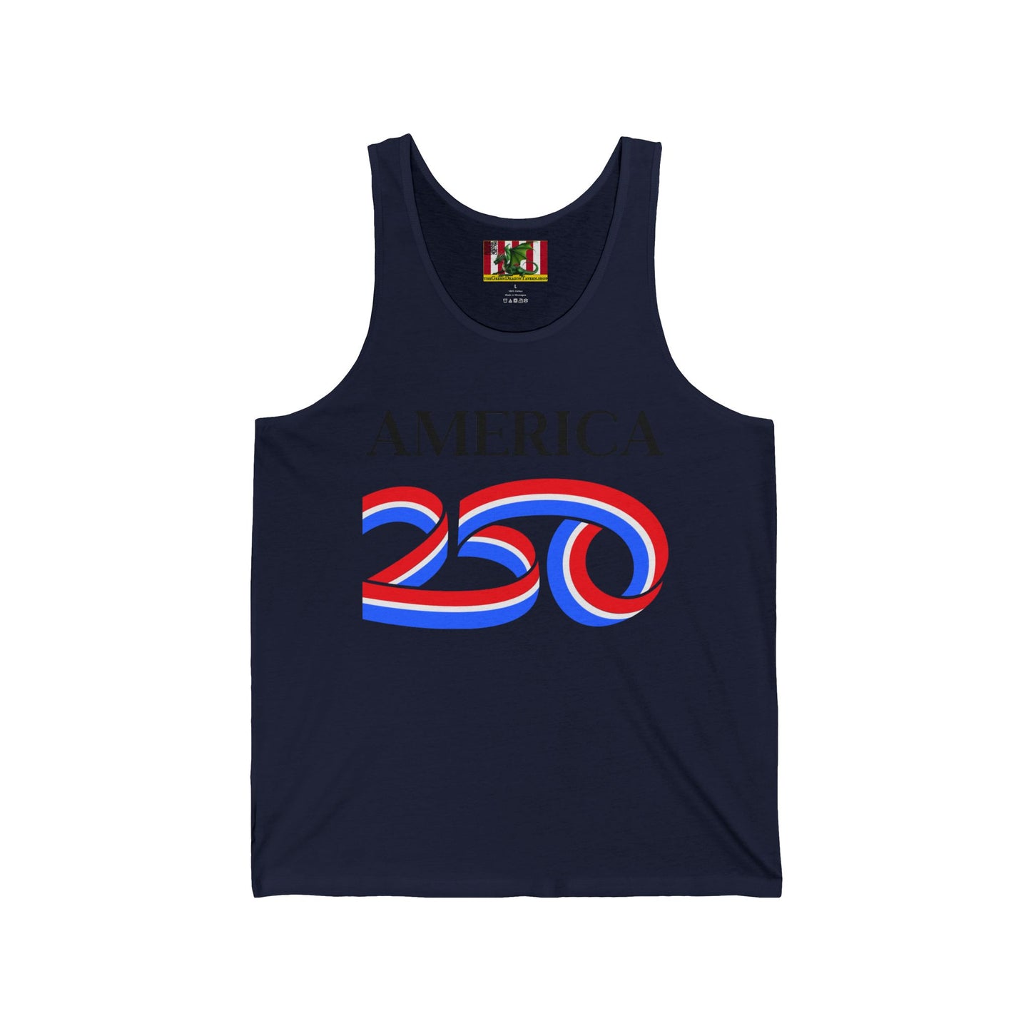 America 250 Black font Unisex Jersey Tank Top by theGreenDragonTavern.shop