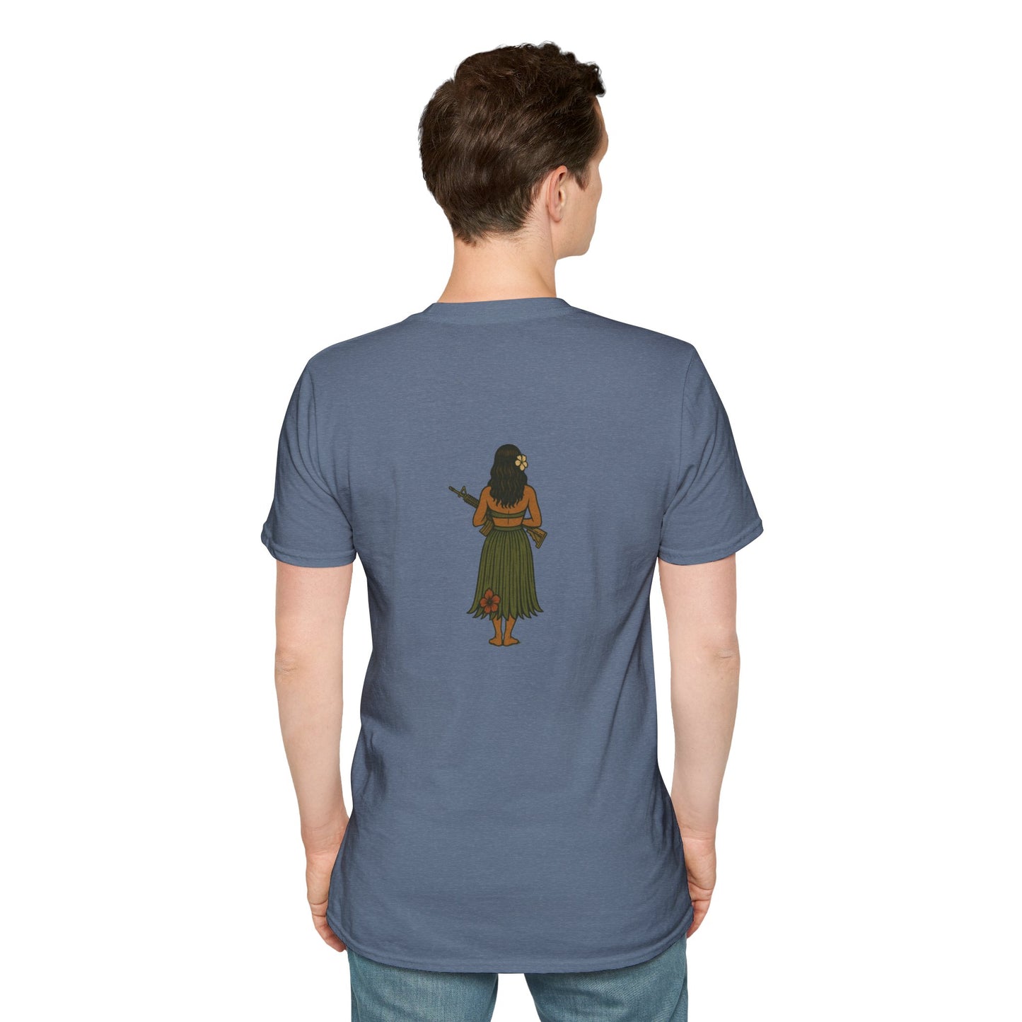 2-sided, Hula Girl Packin' Heat Dark colors Unisex T-Shirt by theGreenDragonTavern.shop