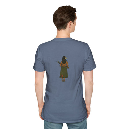 2-sided, Hula Girl Packin' Heat Dark colors Unisex T-Shirt by theGreenDragonTavern.shop