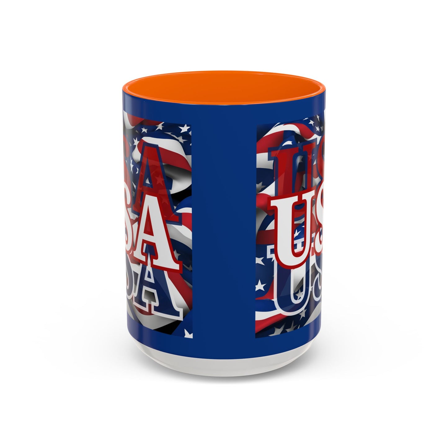 USA White font Center Patriot Blue Accent Mug by theGreenDragonTavern.shop
