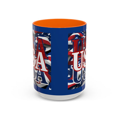 USA White font Center Patriot Blue Accent Mug by theGreenDragonTavern.shop