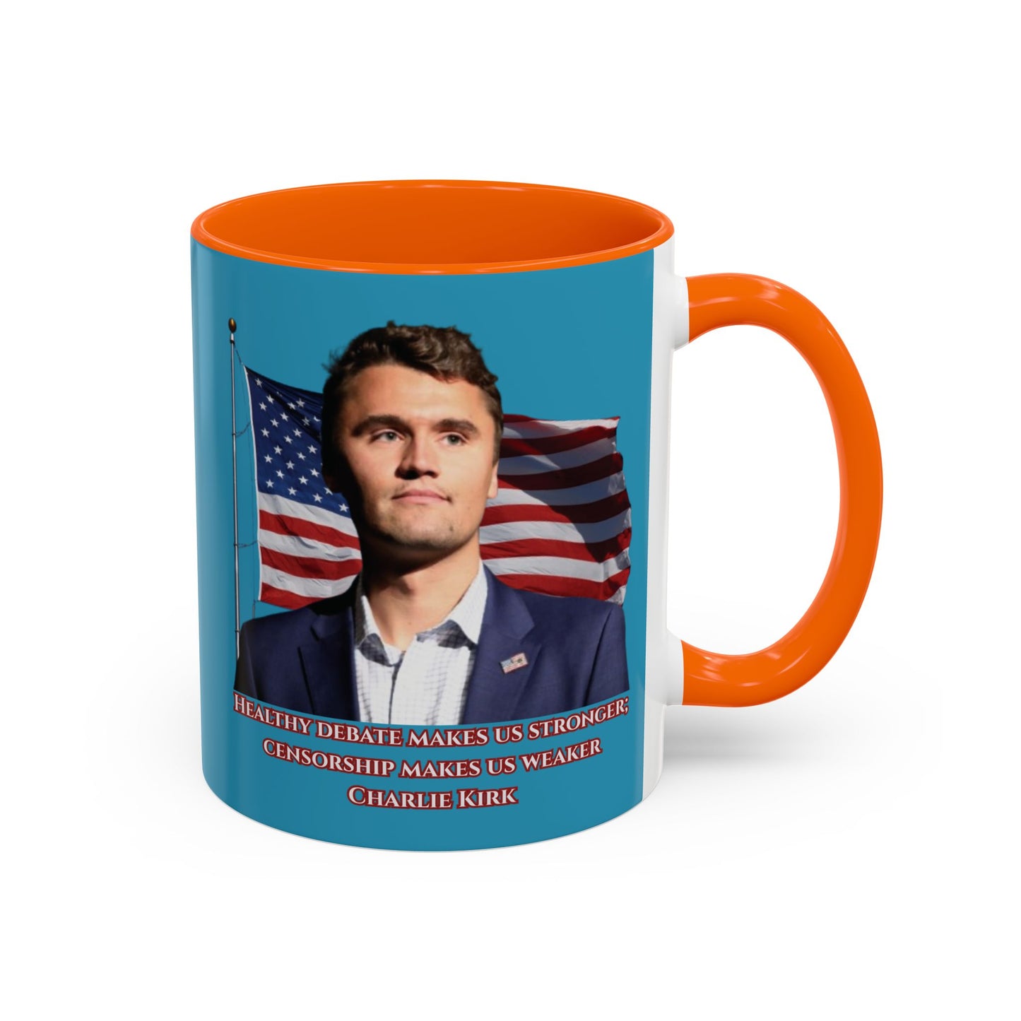 Charlie Kirk, Healthy Debate Turquoise Accent Mug by theGreenDragonTavern.shop