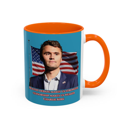 Charlie Kirk, Healthy Debate Turquoise Accent Mug by theGreenDragonTavern.shop