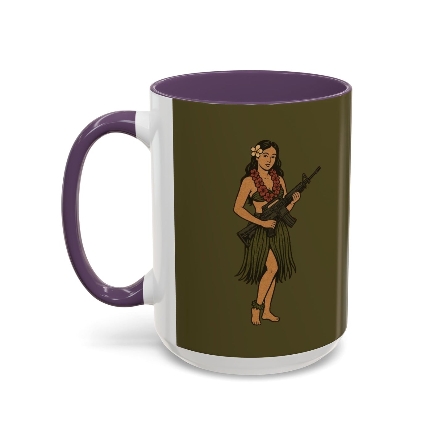 Hula Girl Packin' Heat Dark Green Accent Mug by theGreenDragonTavern.shop